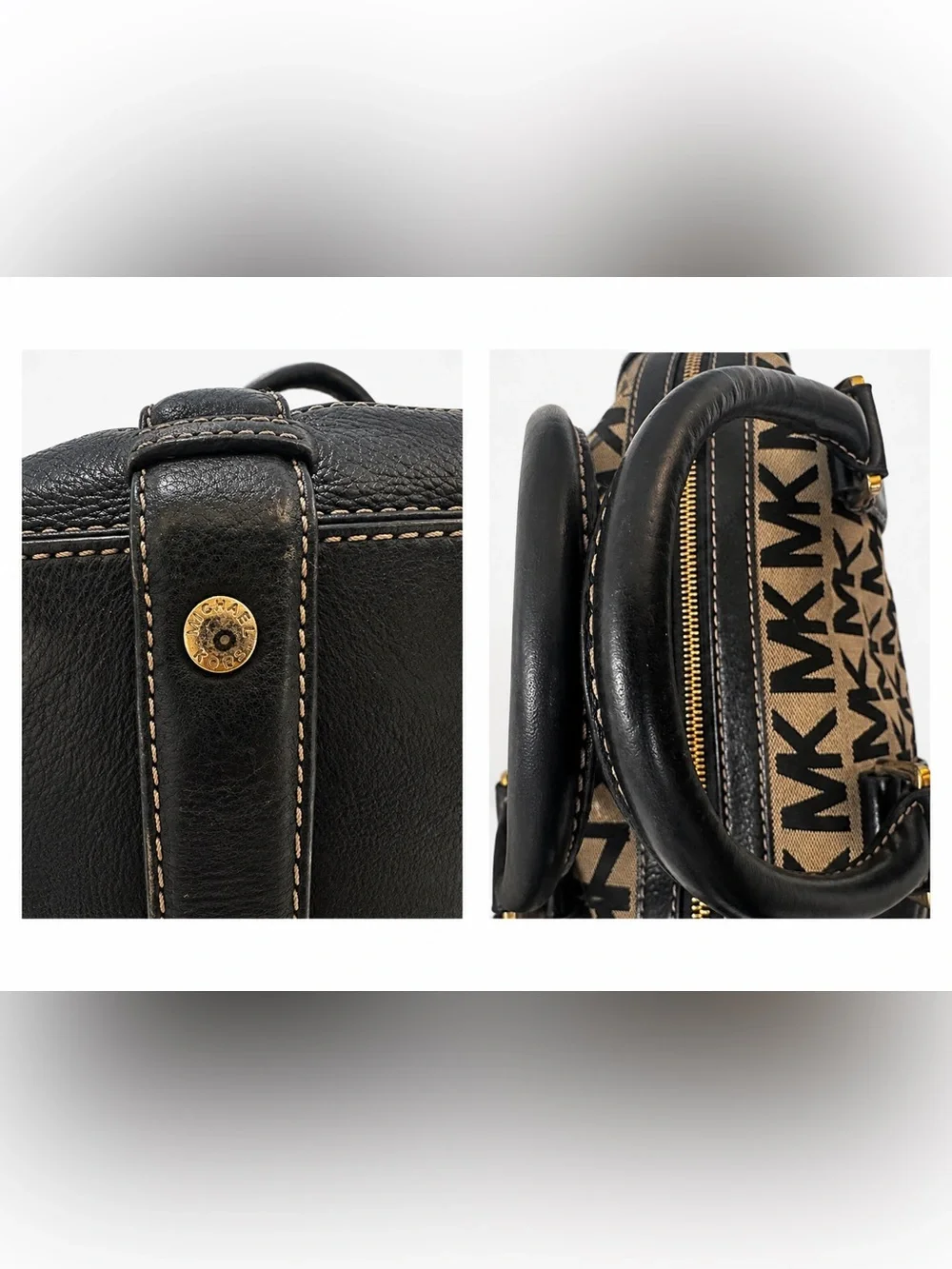 Michael Kors Grayson Signature Logo Jacquard Satchel 🖤 Leather Gold Hardware